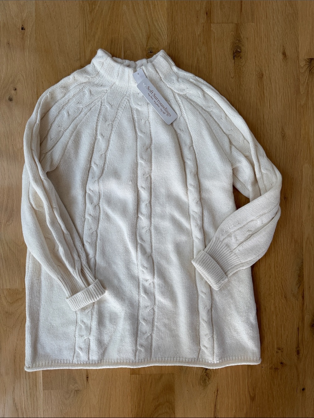 Soft Surroundings Ivory Cable Mock-Neck Sweater
